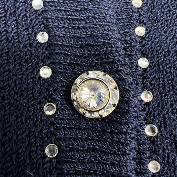St. John Evening by Marie Gray Navy Knit Rhinestone Jacket and Skirt Set Size 4 - Picture 3 of 13